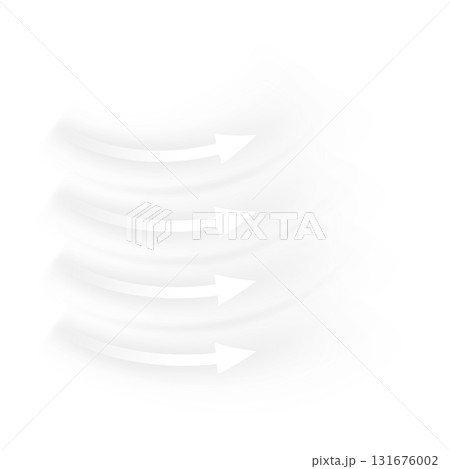 Air flow direction arrows, white, transparent effect, left to right, circulation, climate control. 131676002