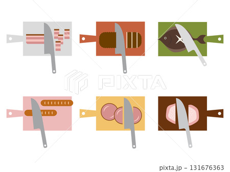 肉や魚をカットしているセットイラスト 131676363