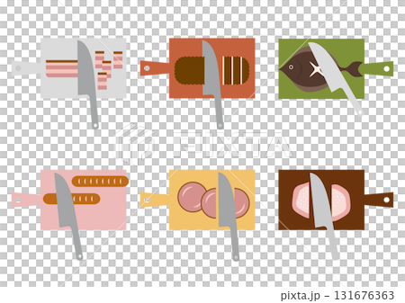 肉や魚をカットしているセットイラスト 131676363