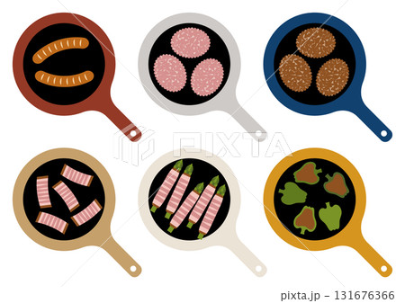 フライパンで肉料理のセットイラスト 131676366