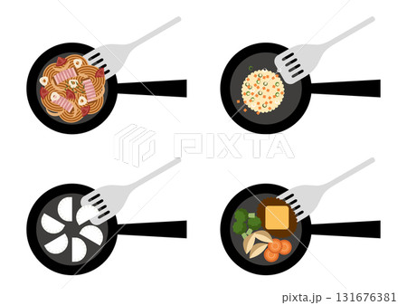 チャーハンやパスタ料理のセットイラスト チャーハンやパスタ料理のセットイラスト 131676381