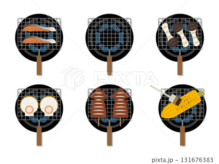網焼き料理のセットイラスト素材 131676383