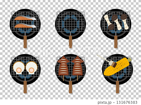 網焼き料理のセットイラスト素材 131676383