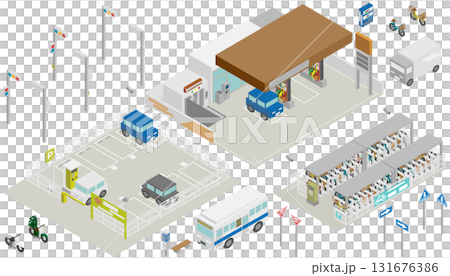 日本交通基礎設施等距車輛及街道集 131676386