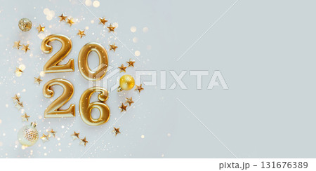 Happy New Year 2026. Golden numbers on a white background 131676389