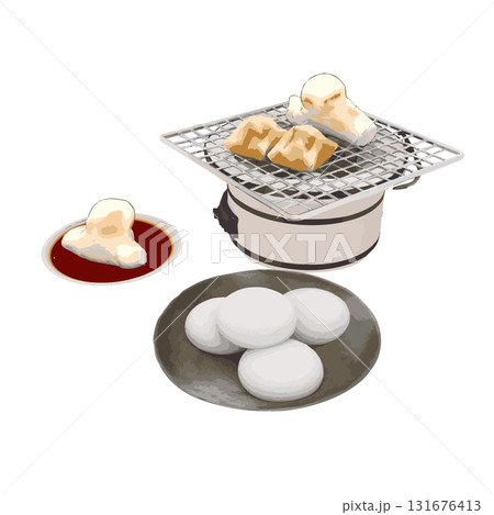冬の年末年始お正月に食べる七輪の焼き餅 131676413