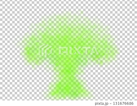 Green toxic smoke in mushroom cloud shape on transparent background with dense texture and eerie abstract effect 131676686