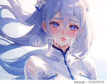 潤いの涙を流している青髪の美女 潤いの涙を流している青髪の美女 131676751