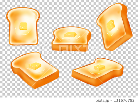A set of 5 kinds of freshly baked toast with melting butter 131676782