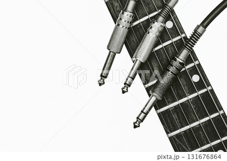 Black white fingerboard electric guitar,cord with jacks for connection Black white fingerboard electric guitar,cord with jacks for connection 131676864