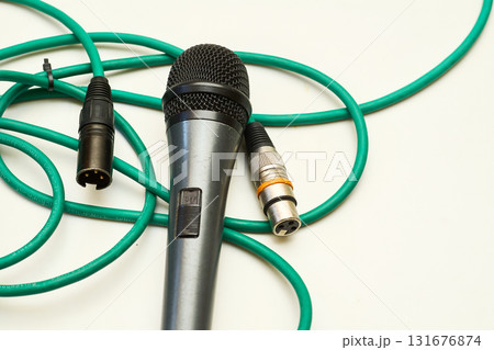 Green cable with connectors XLR jack and microphone for vocal Green cable with connectors XLR jack and microphone for vocal 131676874