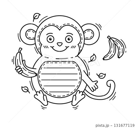 Monkey cheerful animal kids memo note template. Planner To Do list vector frame, jungle animal scrapbook memo note. Kids schedule checklist or diary sticker with monkey cute character eating banana Monkey cheerful animal kids memo note template. Planner To Do list vector frame, jungle animal scrapbook memo note. Kids schedule checklist or diary sticker with monkey cute character eating banana 131677119