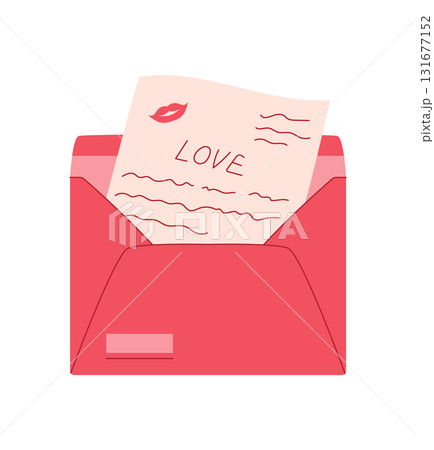 Cute pink envelope contains a romantic love card with heartfelt message inside. Valentine card symbolizes love, happiness, and celebration, suitable for greeting or invitation themes. 131677152