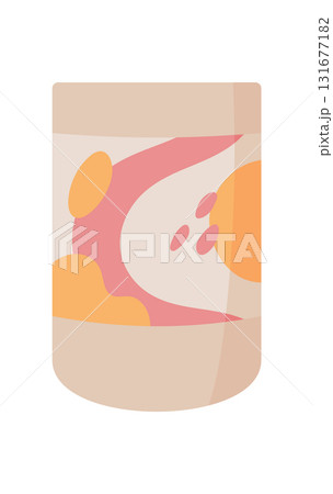 Flat jar of natural cream and lotion for skincare and cosmetic care. Simple design showcases beauty hydration for skin. Ideal eco product promotions advertisements. 131677182