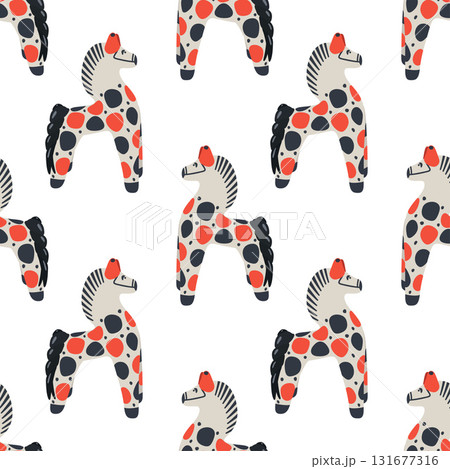 Seamless pattern Dymkovsky toy Horse. Russian toy 131677316