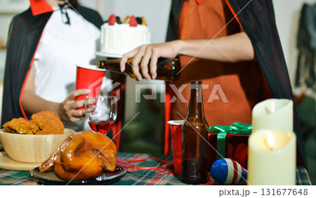 People having fun at Halloween party People having fun at Halloween party 131677648