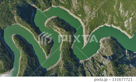 Curved meanders in canyon of Uvac river Serbia Curved meanders in canyon of Uvac river Serbia 131677721