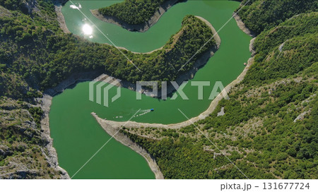 Curved meanders in canyon of Uvac river Serbia Curved meanders in canyon of Uvac river Serbia 131677724