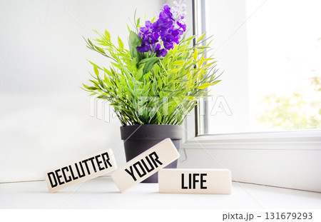 Wooden blocks with words 'Declutter your life'. 131679293