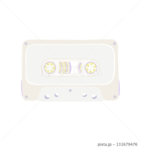 Cassette tape white beige color palette and cartoon cute flat design 131679476