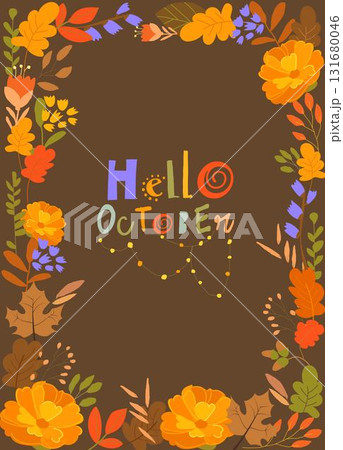 Autumn Leaves Border Frame With Space Text. Seasonal Flower, Maple Oak Tree Orange Leaves With Gourds for Holiday, Harvest Decoration Autumn Leaves Border Frame With Space Text. Seasonal Flower, Maple Oak Tree Orange Leaves With Gourds for Holiday, Harvest Decoration 131680046
