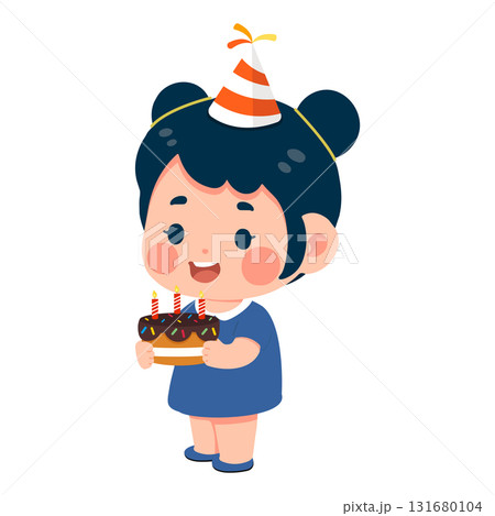 Illustration of Girl Holding Birthday Cake 131680104