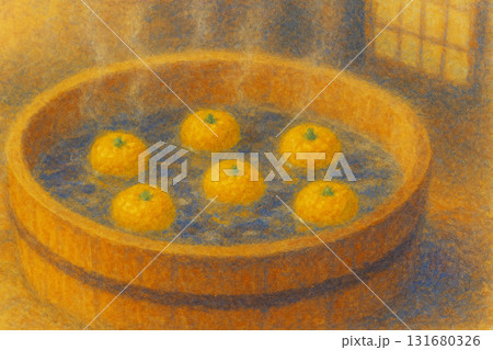 木桶に浮かぶ冬至のゆず湯 131680326