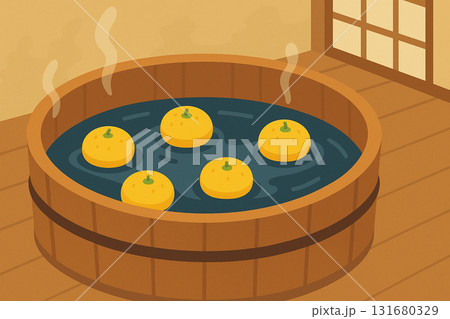 木桶に浮かぶ冬至のゆず湯 木桶に浮かぶ冬至のゆず湯 131680329