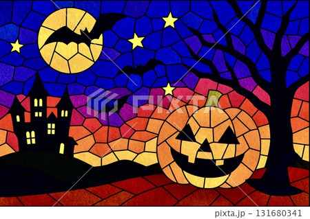 ポストカード ハロウィン ステンドグラス調 ポストカード ハロウィン ステンドグラス調 131680341
