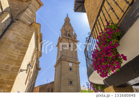 Santo Domingo de la Calzada cathedral tower reaching blue sky Santo Domingo de la Calzada cathedral tower reaching blue sky 131680848