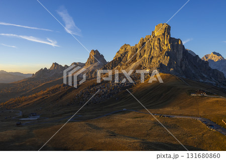 Passo Giau mountain range in golden morning light 131680860