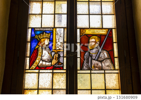 Stained glass windows depicting Emperor Maximilian I and Charles V 131680909