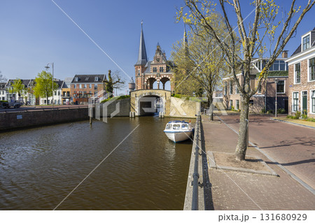 Waterpoort historical gate overlooking canal in Sneek, Netherlands 131680929
