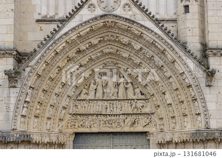 Carved tympanum depicting Last Judgment at Cathedrale Saint Pierre de Poitiers 131681046
