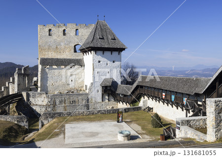 Viewing Celje Castle complex architecture with blue sky 131681055