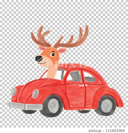 Illustration of a reindeer driving a car 131681069