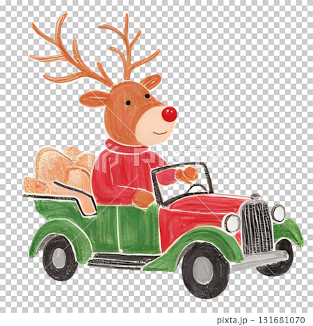 Illustration of a reindeer driving a car 131681070