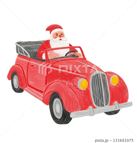 サンタクロースがオープンカーに乗っているのイラスト素材 [131681075
