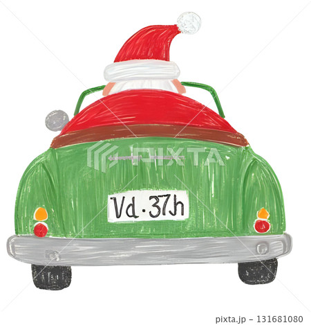 サンタクロースが車を運転している後ろ姿 131681080