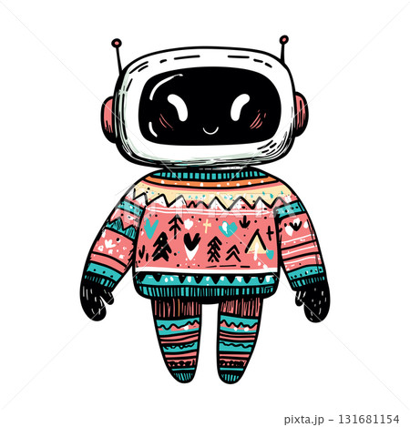 cute little robot in cozy winter sweater isolated vector illustration 131681154