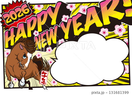 2026年賀状テンプレート「アメコミ風デザイン」ハッピーニューイヤー