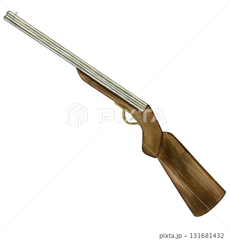 Hunting rifle. Rifle with a wooden stock, side view. Hand-drawn watercolor illustration on a white background Hunting rifle. Rifle with a wooden stock, side view. Hand-drawn watercolor illustration on a white background 131681432