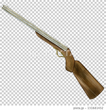 Hunting rifle. Rifle with a wooden stock, side view. Hand-drawn watercolor illustration on a white background Hunting rifle. Rifle with a wooden stock, side view. Hand-drawn watercolor illustration on a white background 131681432