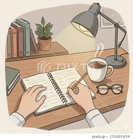 ライターの手元 ノートに書く ライターの手元 ノートに書く 131681434