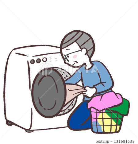 ドラム式洗濯機を使うシニア男性のイラスト 131681538