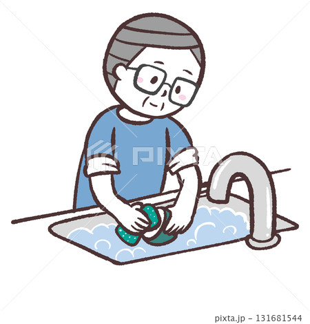 洗い物をするシニア男性のイラスト 131681544