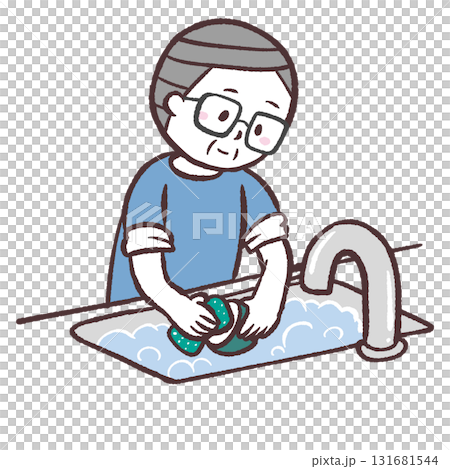 洗い物をするシニア男性のイラスト 131681544