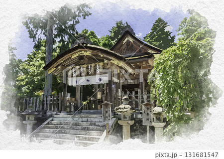 水彩画風　宇倍神社　拝殿　鳥取県鳥取市 131681547