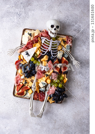 Assortment of cheese and meat appetizers 131681680