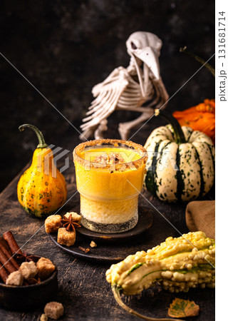 Autumn drink spicy pumpkin smoothie Autumn drink spicy pumpkin smoothie 131681714